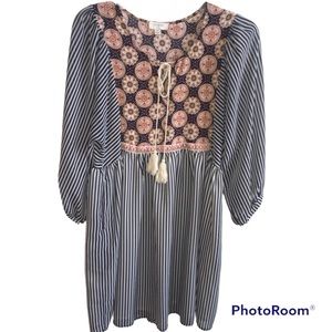 Umgee Striped Mandala Print Boho Peasant Dress M